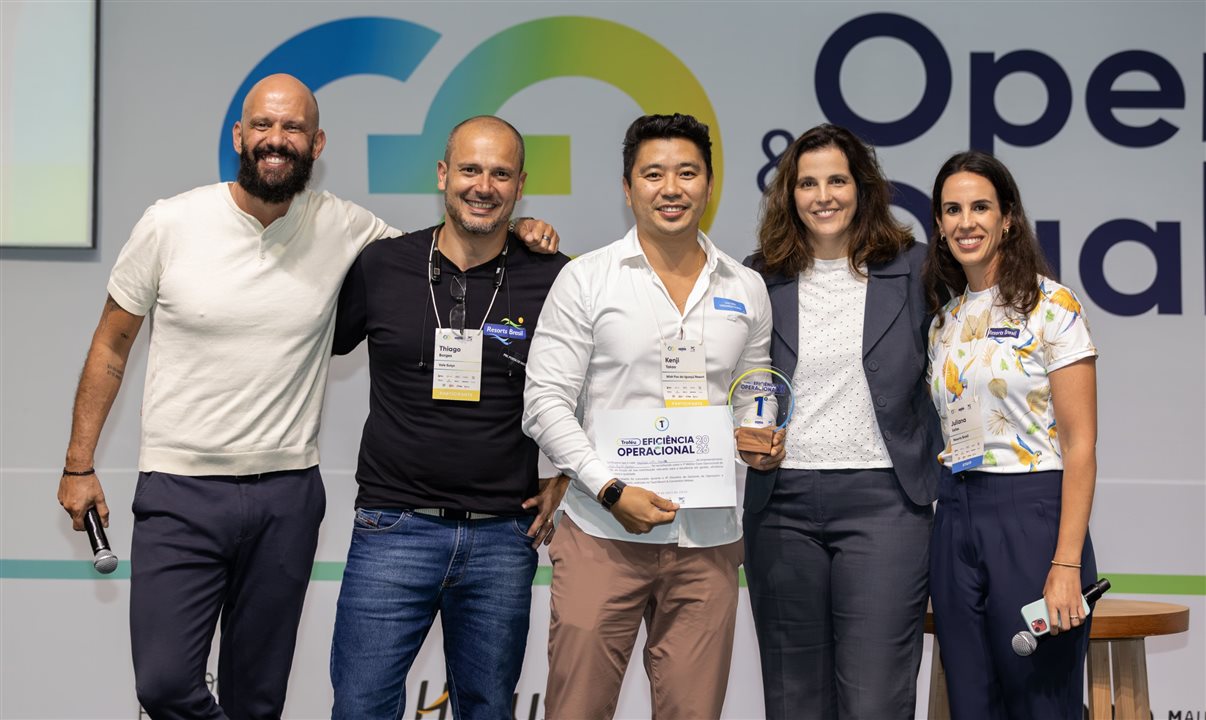 Felipe de Castro (Grupo Tauá); Thiago Borges (Vale Suiço Resort); Kenji Takao (Wish Foz do Iguaçu); Ana Biselli Aidar (Setur-SP); e Juliana Salles (Resorts Brasil)