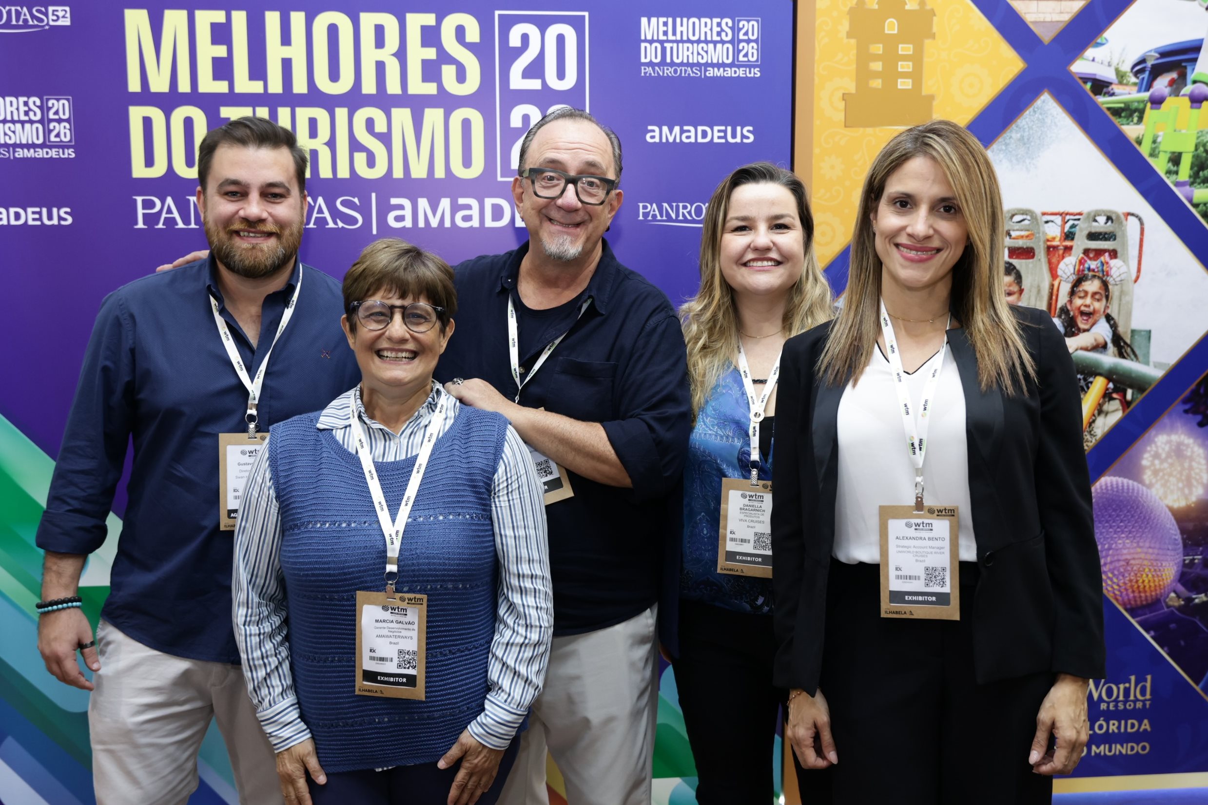 Gustavo Benetti, da Swan Hellenic, Marcia Galvão, da AmaWaterways, Ricardo Alves, da Velle, Daniella Bragarnich, da Viva Cruises, e Alexandra Bento, da Uniworld