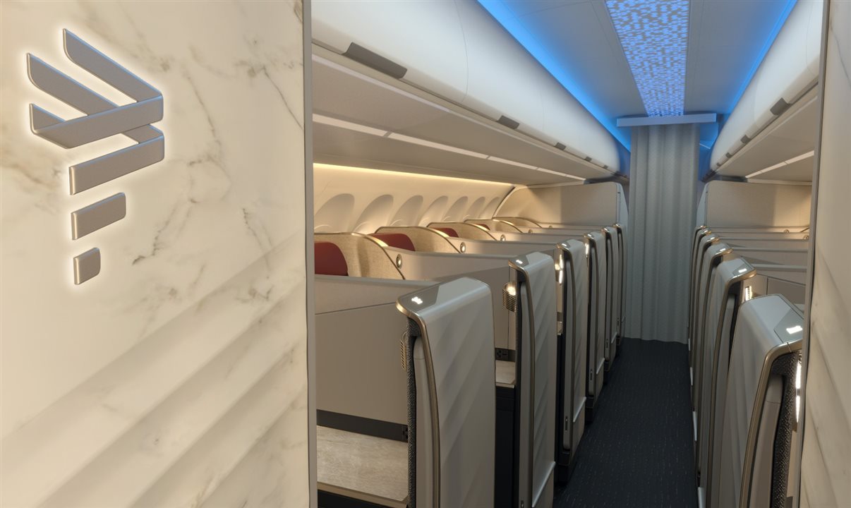 Os aviões contarão com cabine Premium Business equipada com assentos em configuração 1-1 e acesso direto ao corredor para todos os passageiros