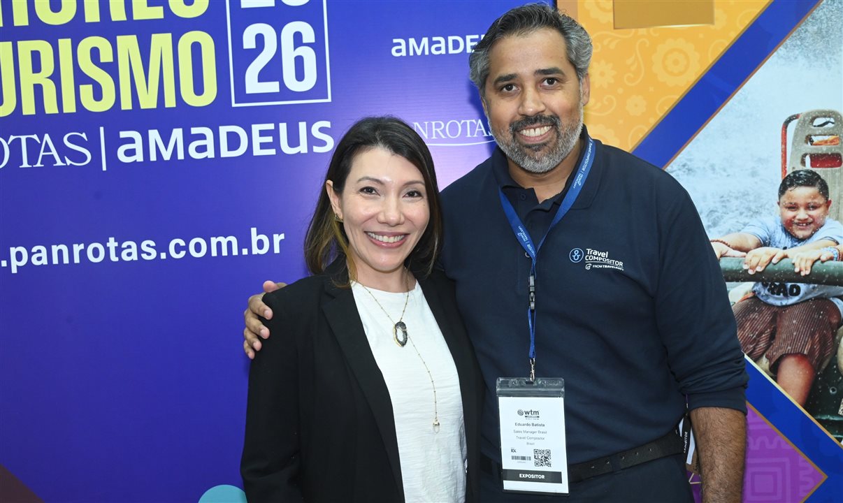 Karen Schmidt, diretora da BWH Hotels para a América Latina, e Eduardo Batista, diretor comercial da Travel Compositor no Brasil<br/>