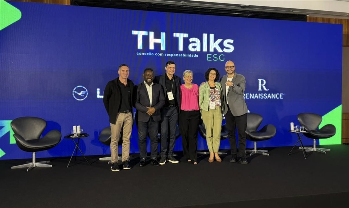 Tuba Lyra, Ivan Lima, Fernando Sampaio, Annette Taeuber, Natalia Almeida Buchwitz e Gian Terhoch no último TH Talks, em São Paulo