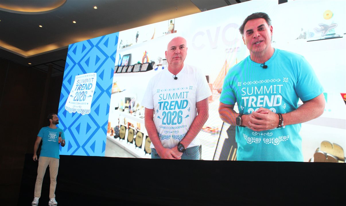 Bruno Heleno, diretor da Trend, passa mensagem de Fabio Mader e Emerson Belan, da CVC Corp