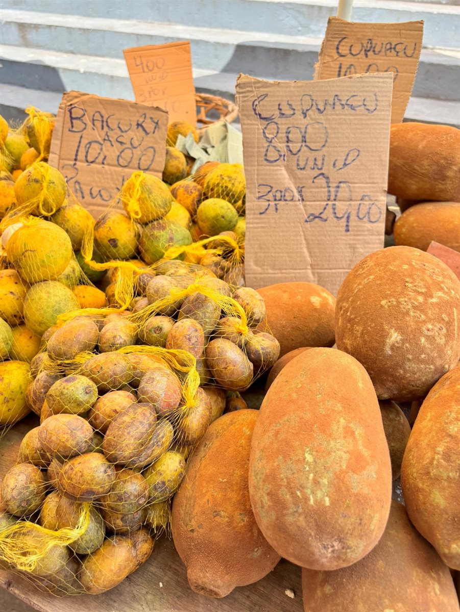 Bacuri e cupua&ccedil;u na barraca de frutas amaz&ocirc;nicas de Dona Carmelita 