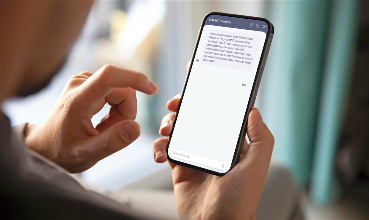 O MSC Concierge permite que hóspedes façam solicitações e tirem dúvidas diretamente pelo smartphone ou tablet, sem necessidade de contratar um pacote de internet