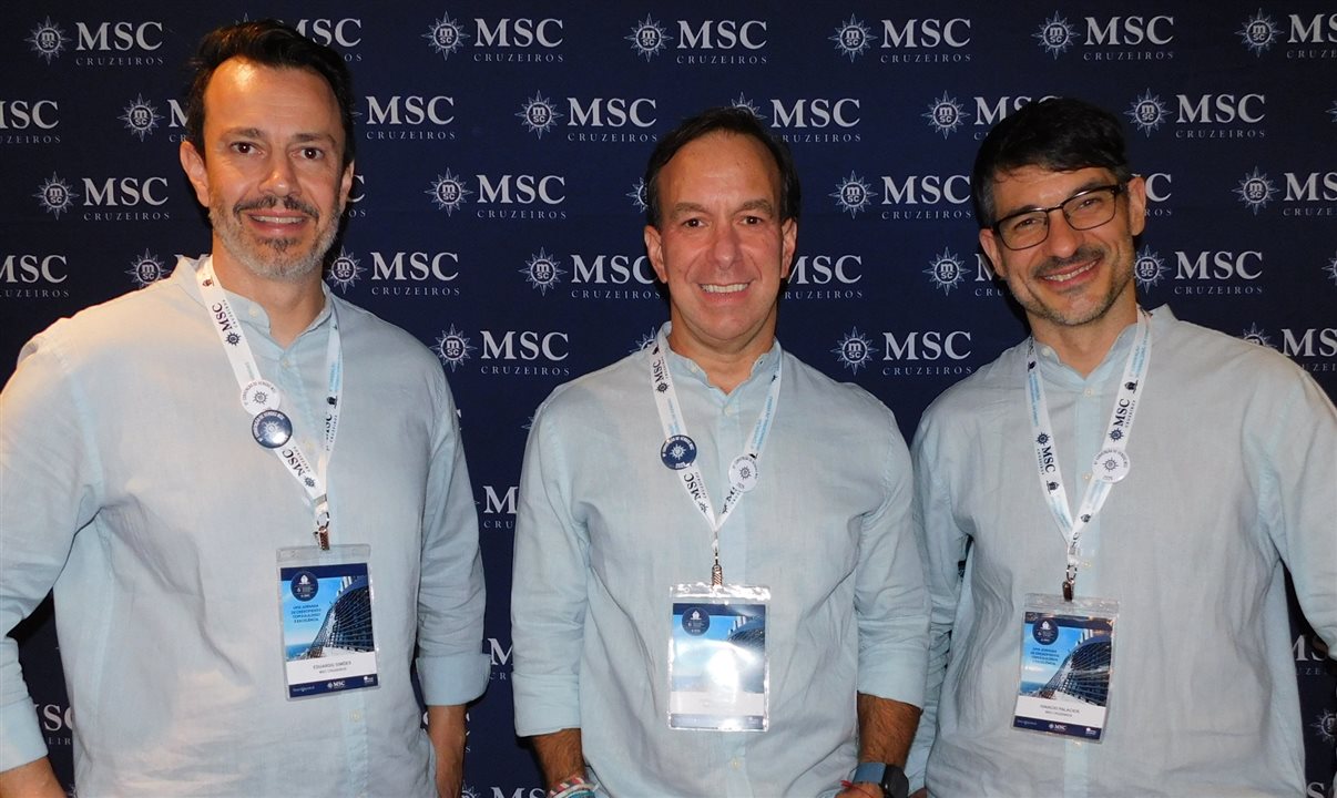 Eduardo Simões, Adrian Ursilli e Ignacio Palacios, da MSC Cruzeiros