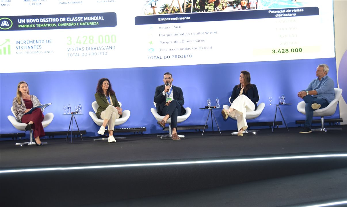 Cinthia Marques (ONU Turismo), Lizete Ribeiro (Grupo Tauá), Rômulo Polari (Cinep), Alba Coronado (Airy Hotels & Leisure) e Marcio Clare (Terra dos Dinos)