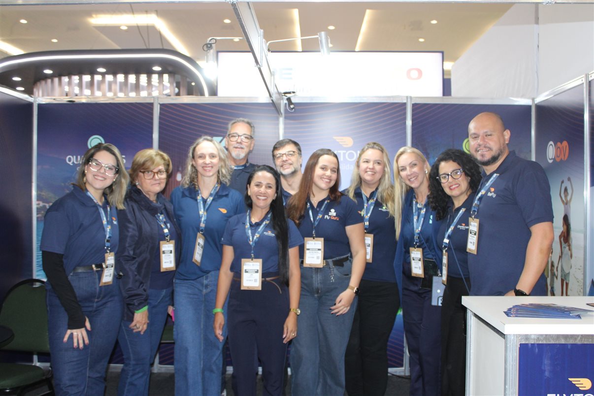 Equipe da BeFly, com executivos da Reservia, Chanteclair, Queensberry, Flytour, Qualitours e Qby, presente na feira