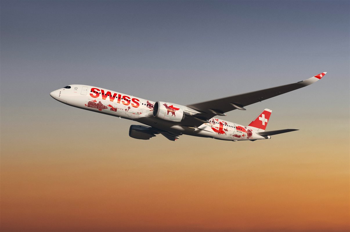 A350-900 da Swiss, em sua pintura comemorativa