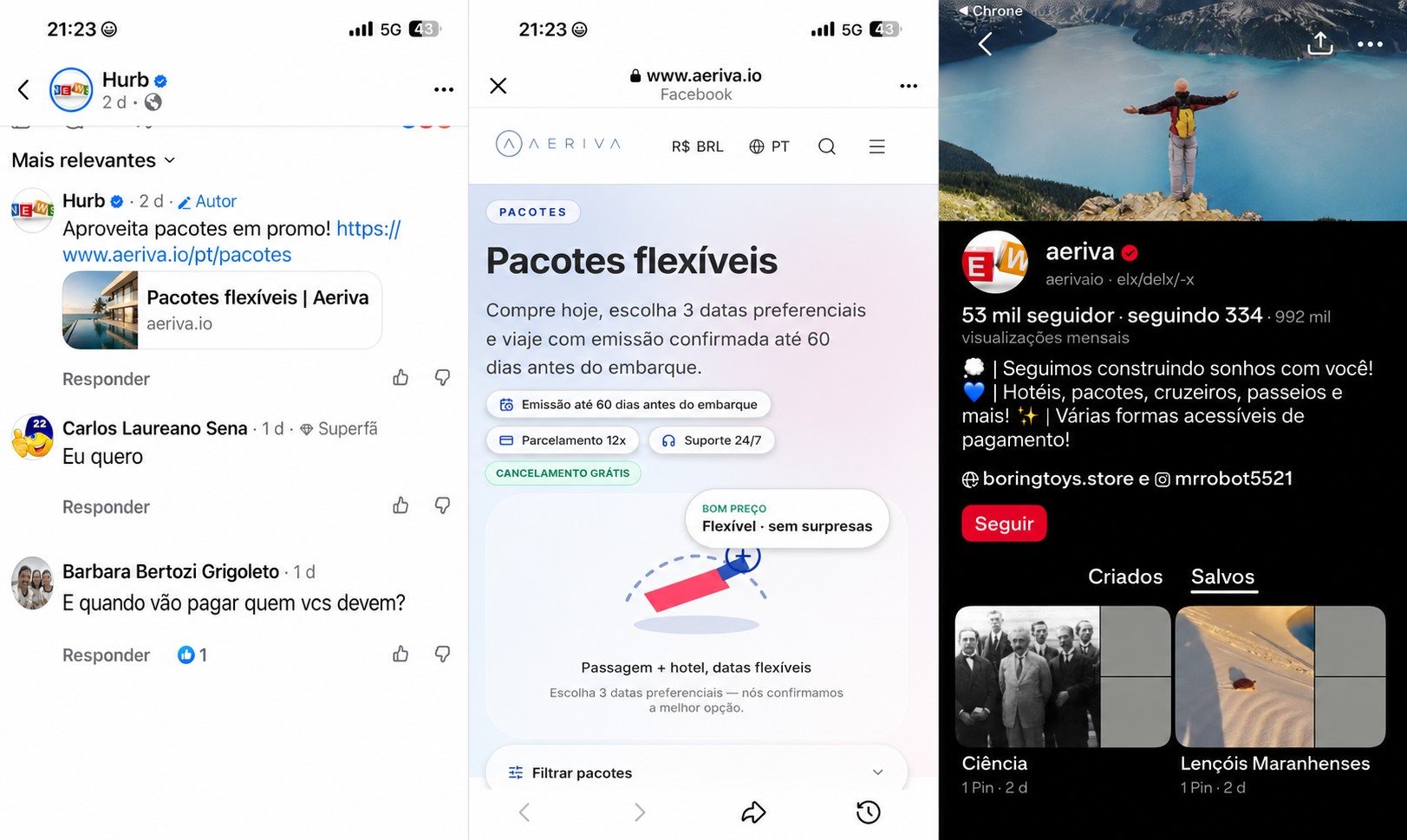 As especulações ganharam força porque anúncios da Aeriva passaram a ser publicados em perfis que eram utilizados pelo Hurb nas redes sociais