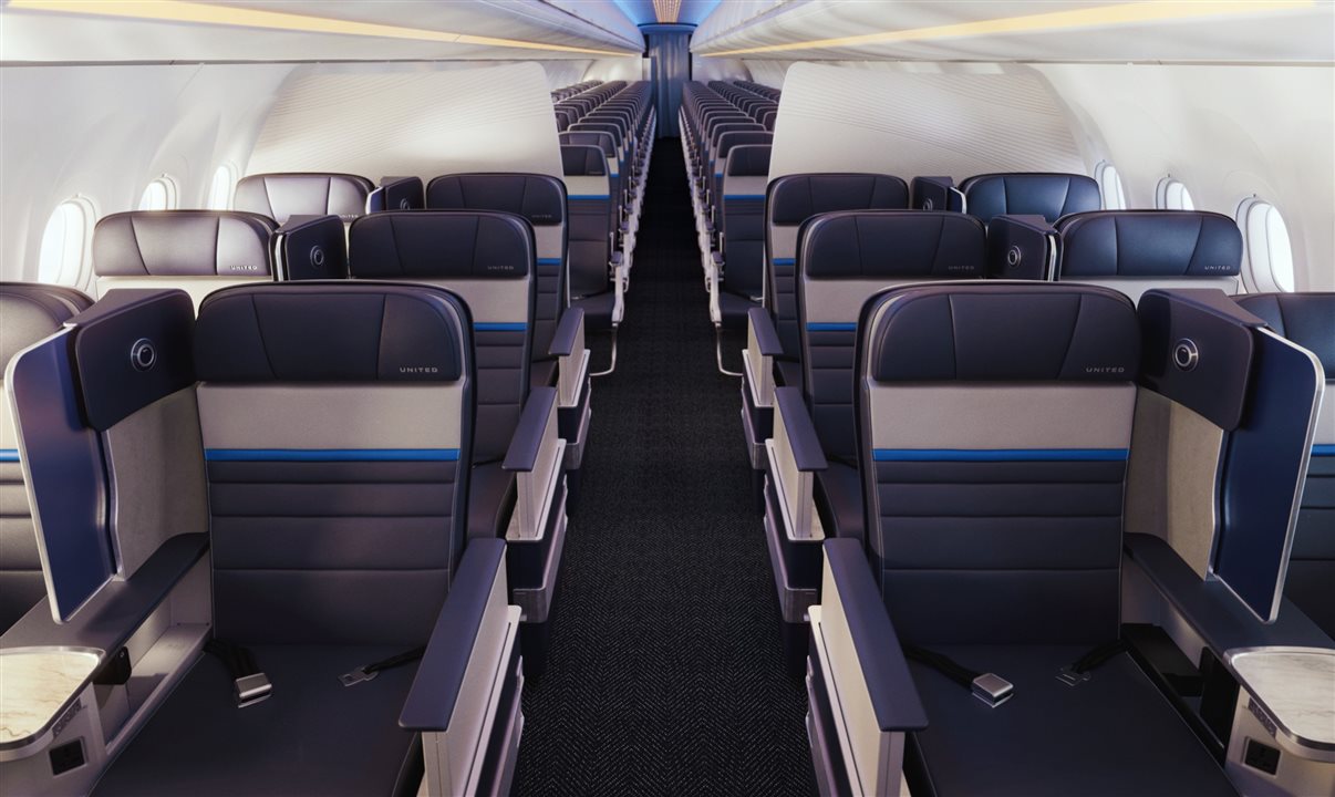 Interior do Airbus A321XLR da United