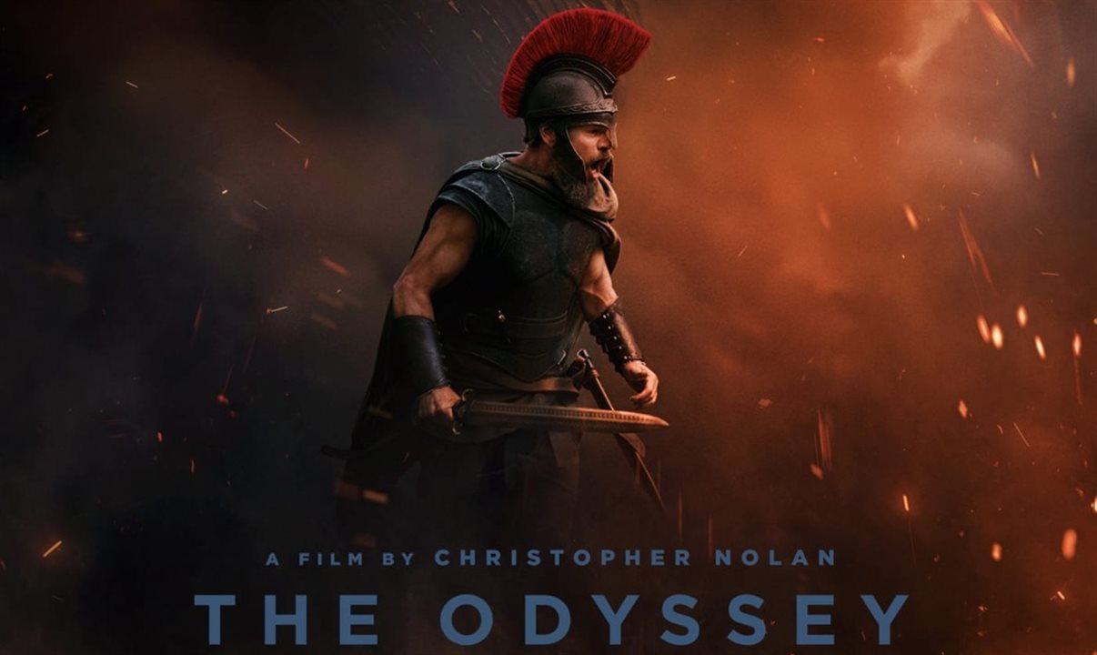 Matt Damon na capa de A Odisseia. O ator representa Odisseu (Ulisses), o herói da história