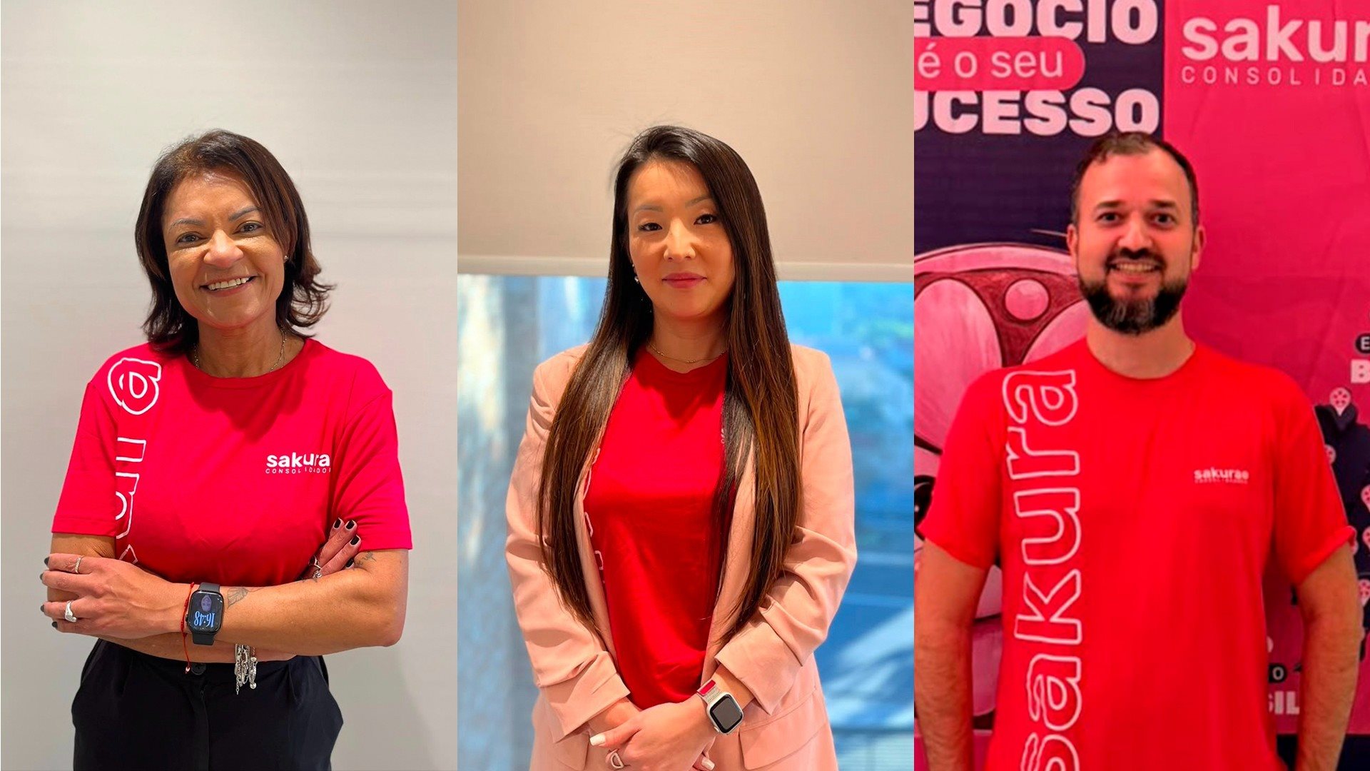 Ivonete Santos, Cintia Sayuri e João Paulo Santos, novos gerentes de Atendimento da Sakura