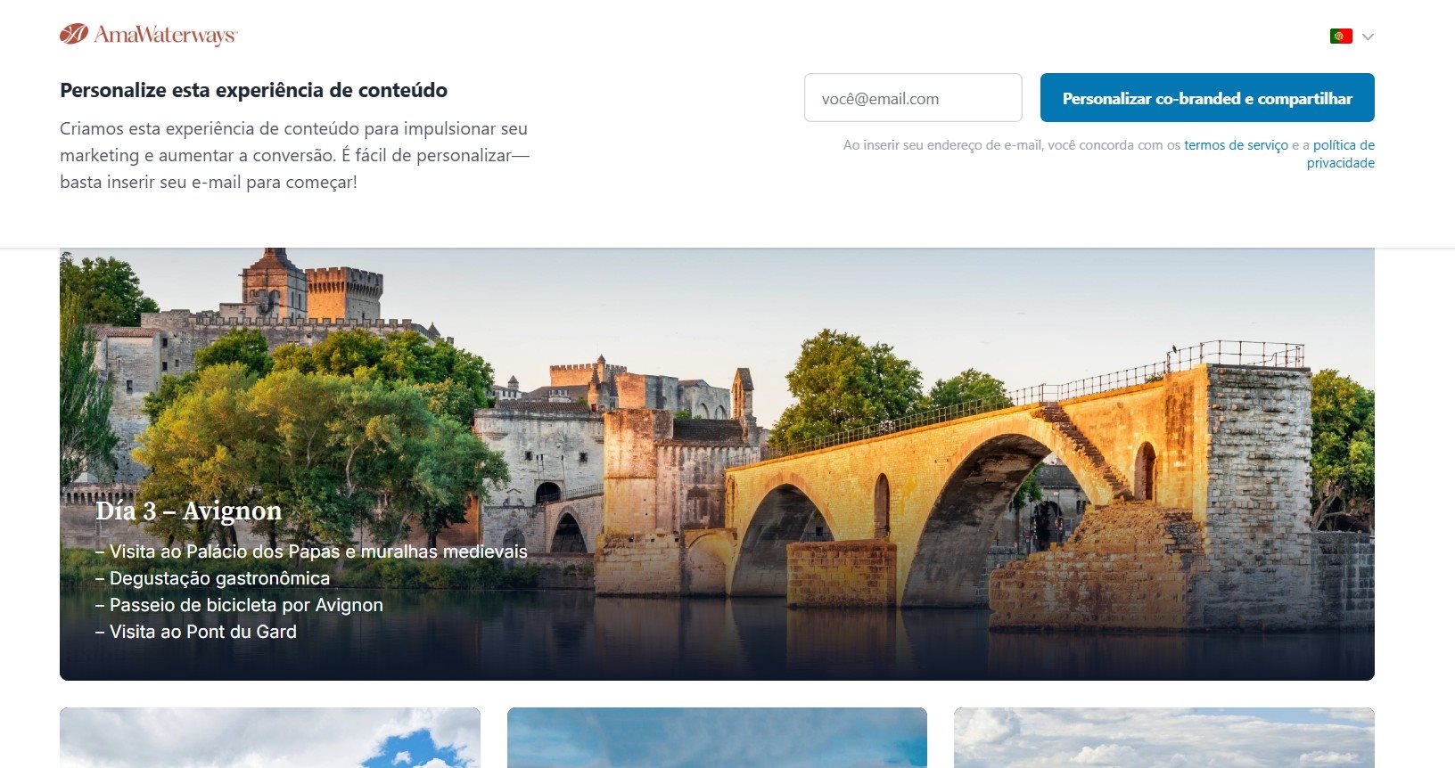 Site em português para as agências personalizarem com sua marca e promoverem a seus clientes