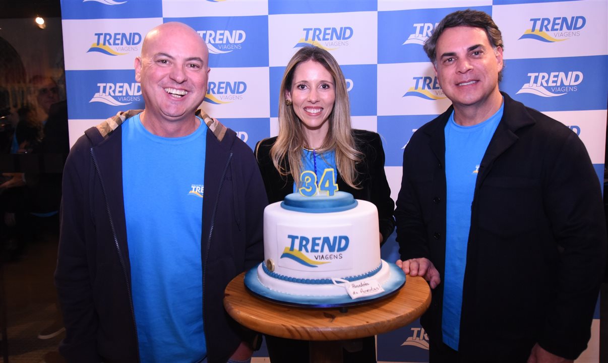 Fabio Mader, Noah Britto e Emerson Belan recepcionaram parceiros no evento de aniversário de 34 anos da Trend Viagens
