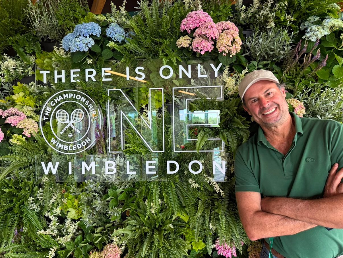 Fabio Silberberg, CEO da Faberg, em Wimbledon, o Grand Slam do Reino Unido