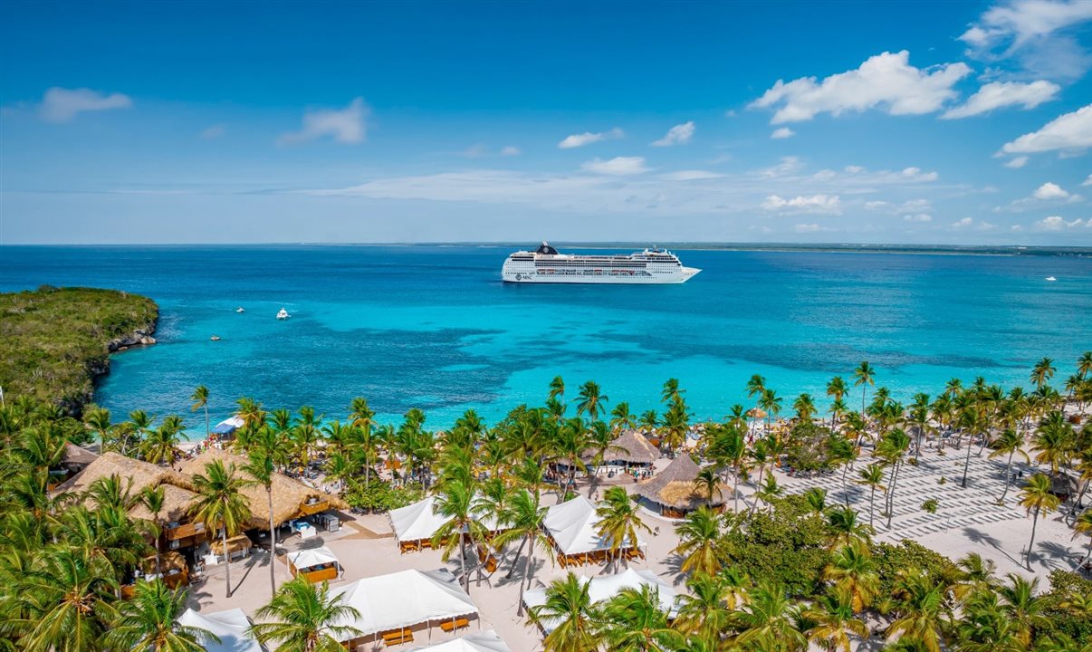 A projeção mostra como será o novo destino privativo da MSC Cruzeiros no Caribe