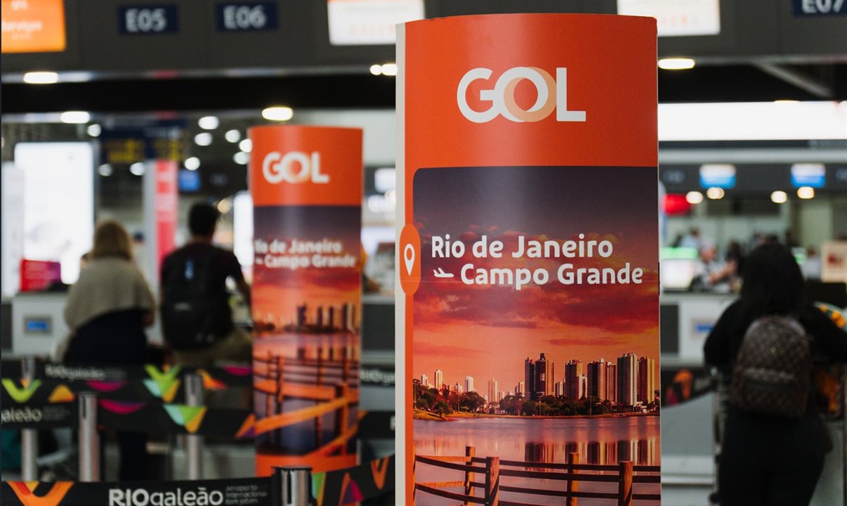 O check-in da Gol no Aeroporto Internacional Antônio Carlos Jobim - RIOgaleão ganha totens temáticos em celebração à nova rota sem escalas Rio de Janeiro-Campo Grande