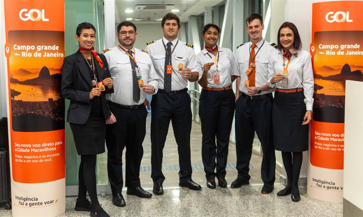 Tripulação da Gol a postos no Aeroporto Internacional de Campo Grande para operar o voo de retomada da rota Campo Grande-Rio de Janeiro