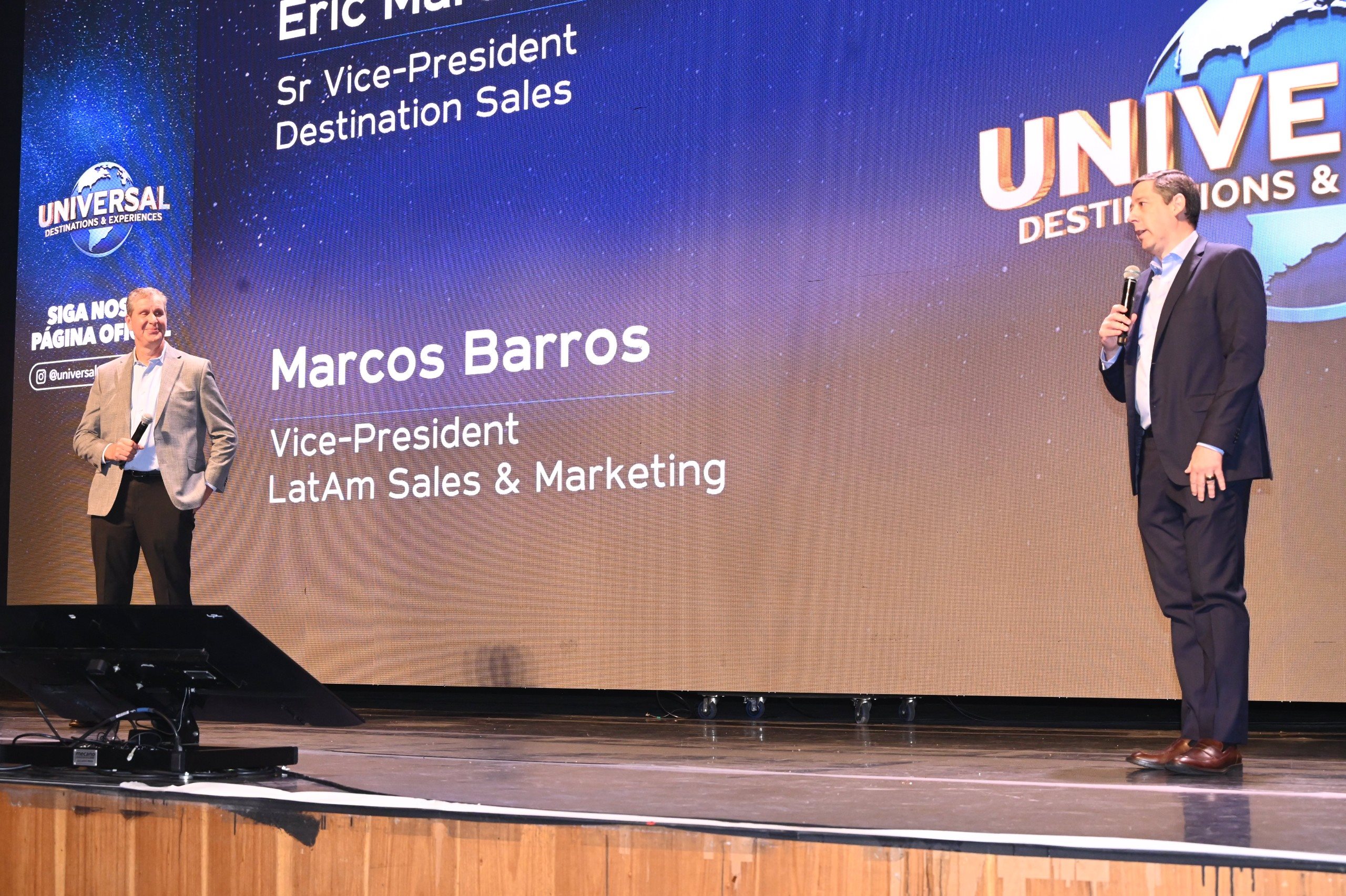 Eric Marshall, vice-presidente sênior global de Vendas, Marcos Barros, vice-presidente de Vendas e Marketing da Universal para América Latina