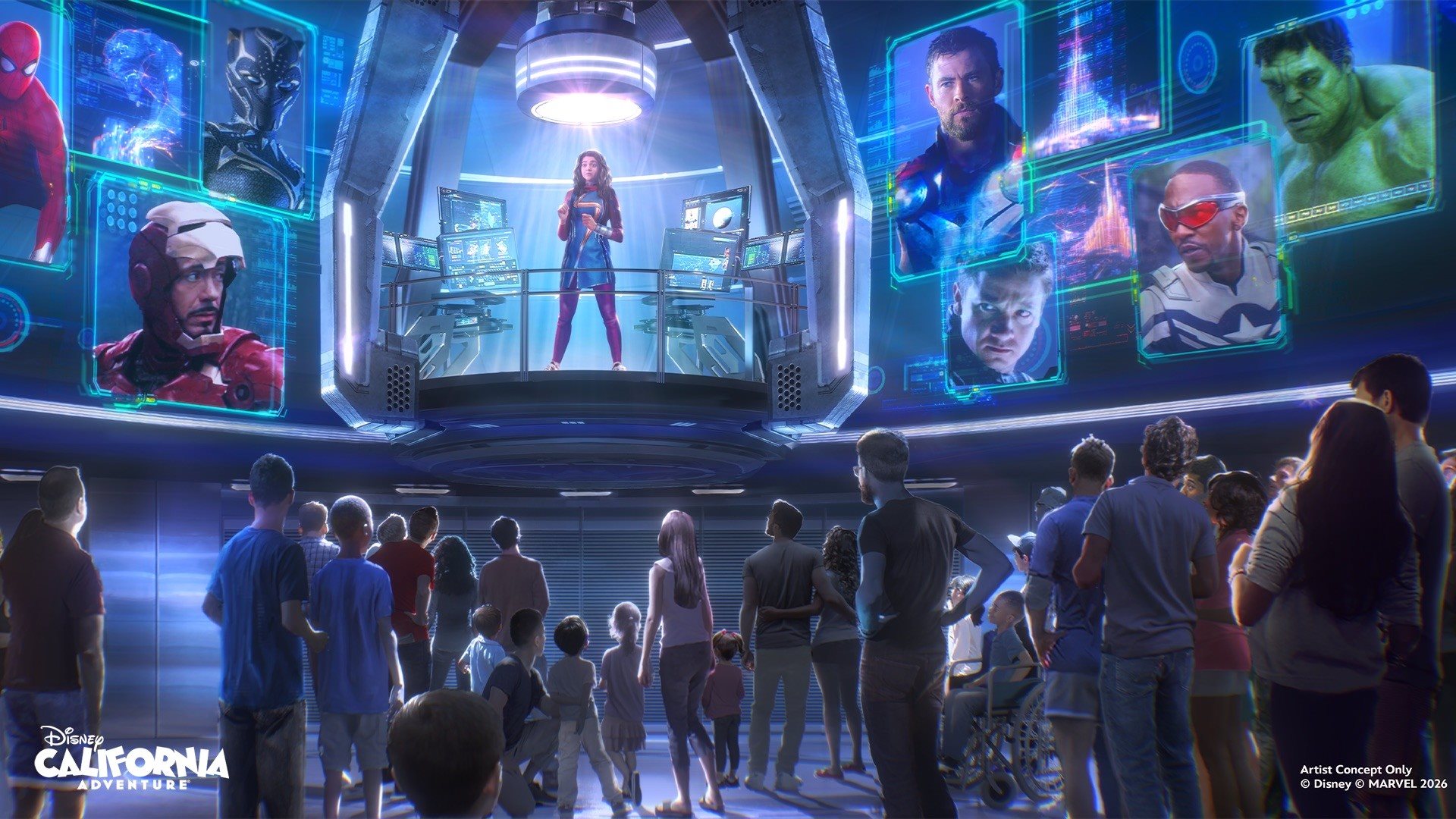 Em Avengers Infinity Defense, uma das novas atrações do Avengers Campus da Califórnia, os visitantes serão recrutados por Ms. Marvel para reunir os Vingadores e enfrentar King Thanos