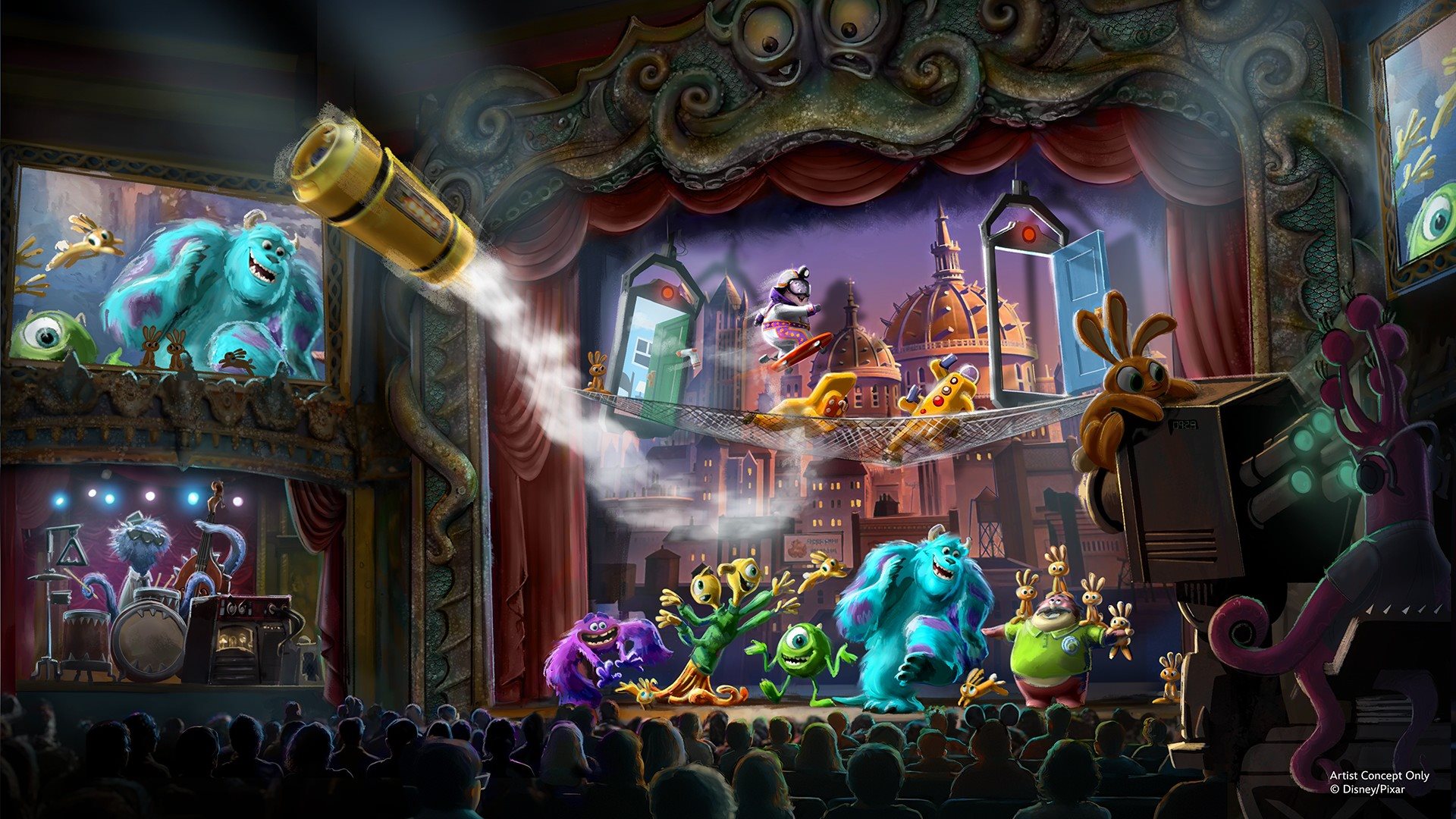 Um dos destaques será o Glob Theater, onde visitantes poderão assistir ao espetáculo Welcome to Monstropolis