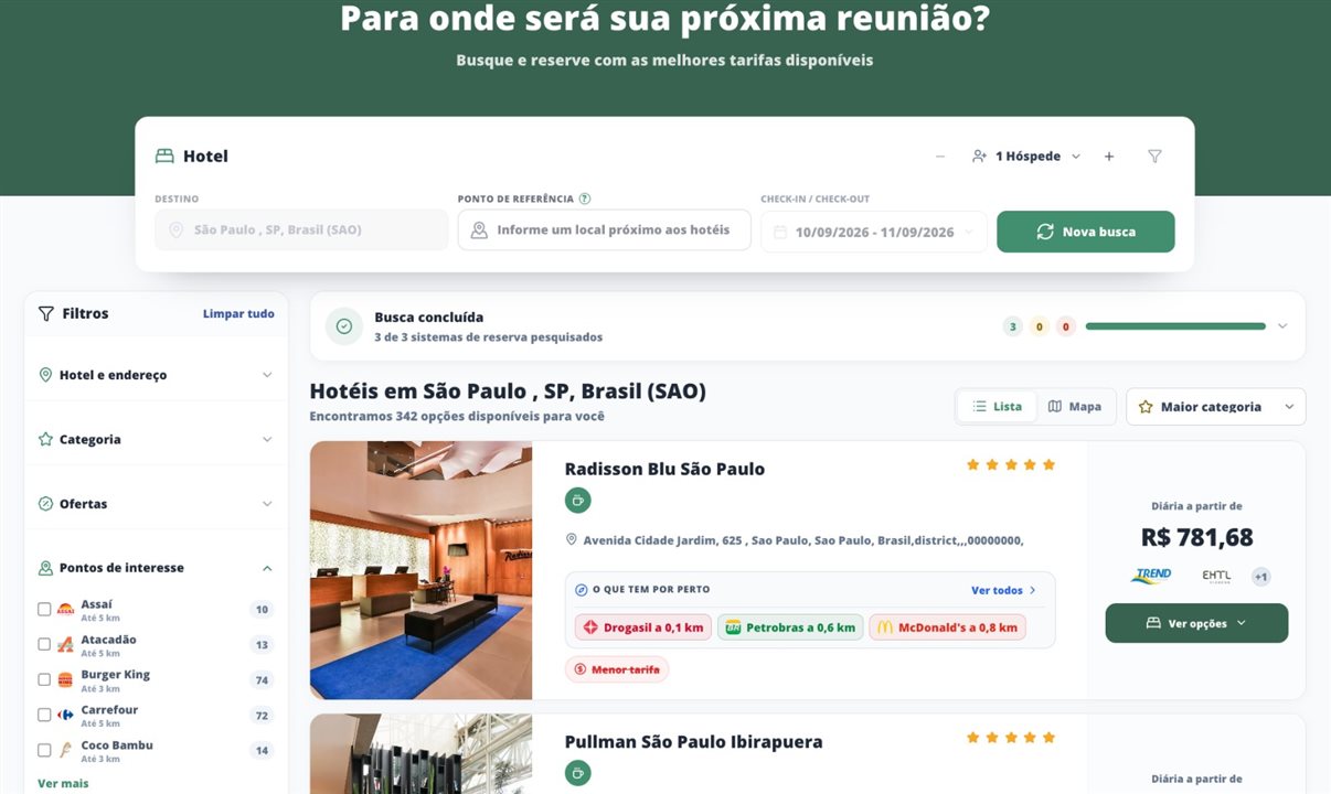 Com novo layout, o módulo passa a apresentar os hotéis de forma agrupada, destacando a menor tarifa disponível e facilitando a comparação entre as opções
