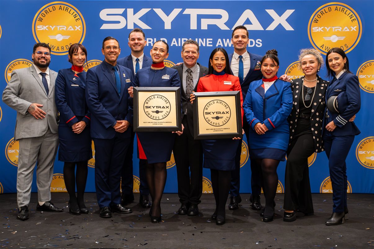Latam é eleita a melhor companhia Aérea da América do Sul em 2026 pelo World Airline Awards, da Skytrax. É o sétimo ano consecutivo que a empresa conquista este prêmio