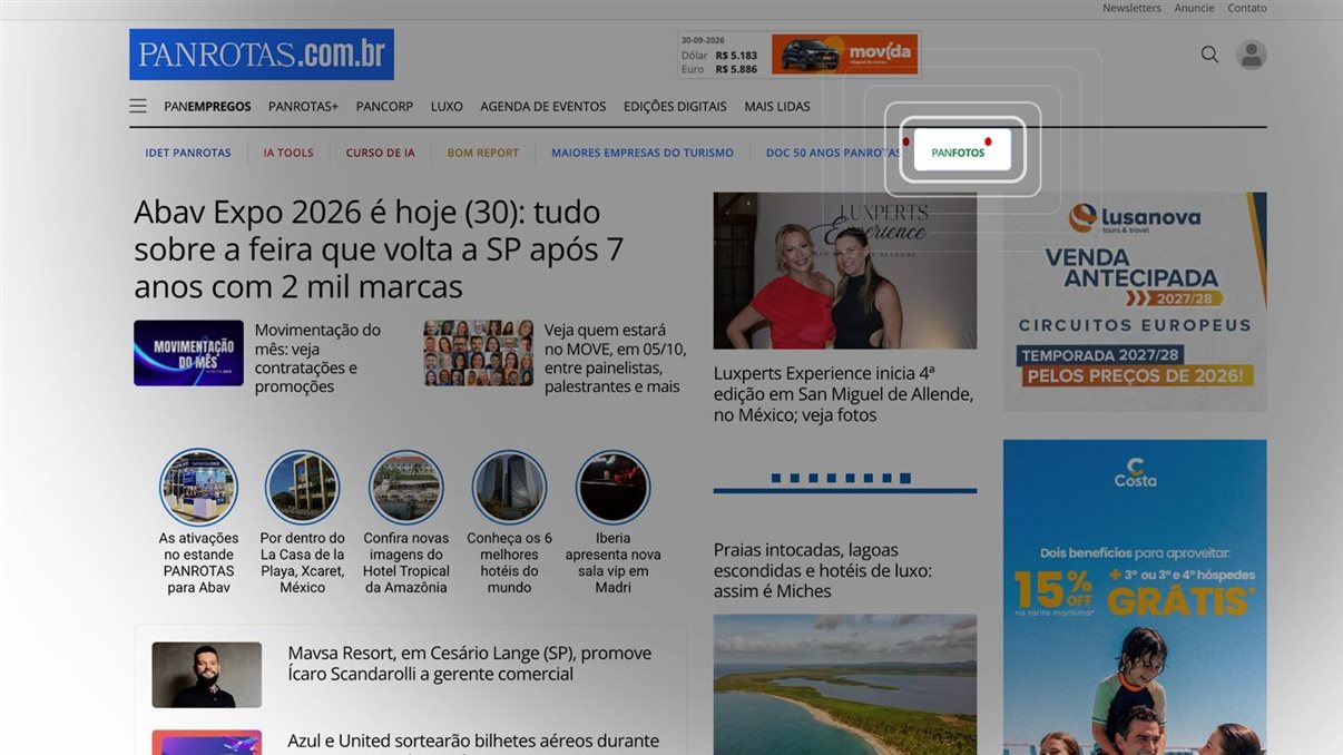 Nova ferramenta PANFotos você encontra no canto superior direito do Portal PANROTAS