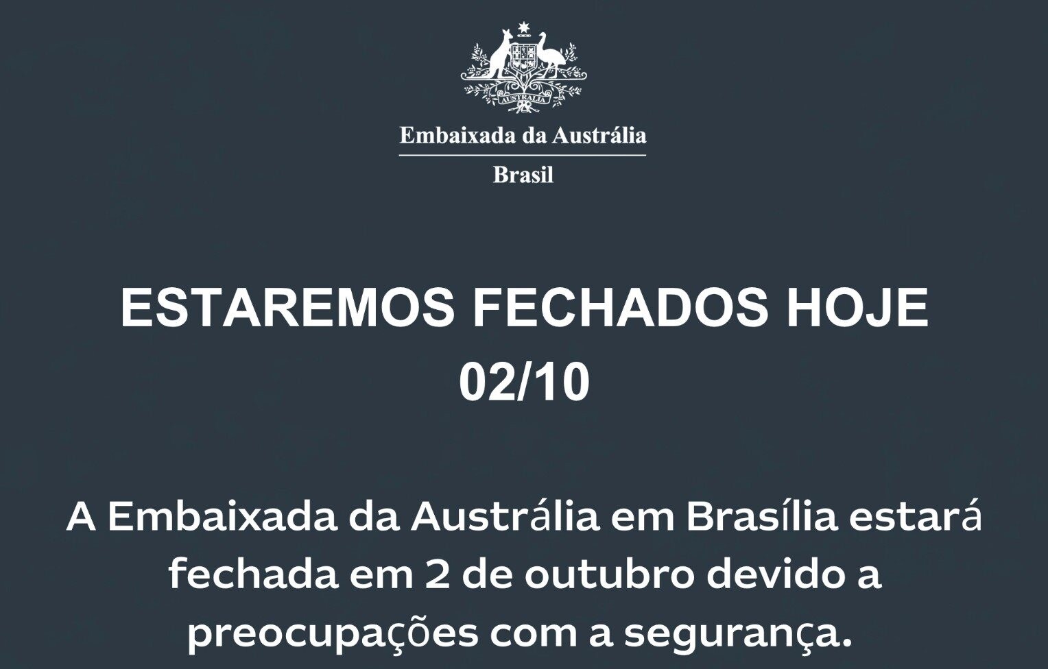 Anúncio oficial foi feito nas redes sociais oficiais da Embaixada