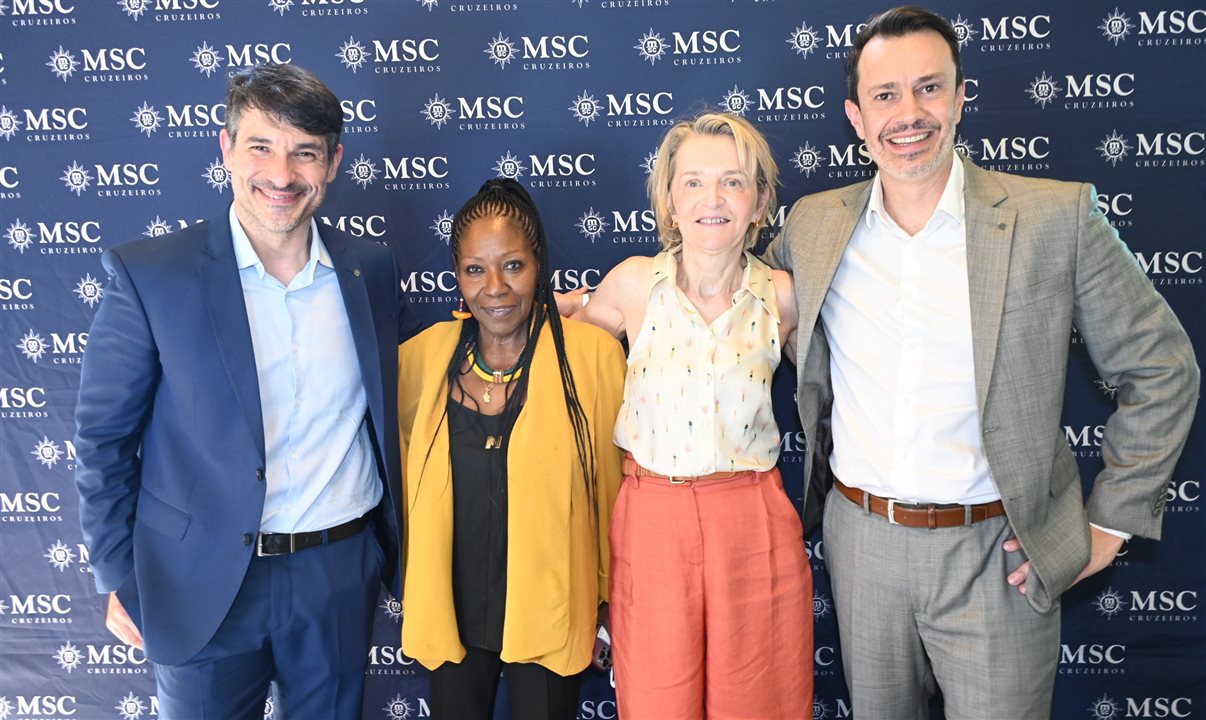 Ignacio Palacios, da MSC, Muriel Wiltord, do Turismo de Martinica, Agnes Angrand, da Atout France, e Eduardo Simões, da MSC