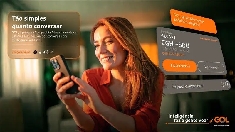 Passageiro acessa o ChatGPT, digita @gol e solicita a visualização das suas viagens