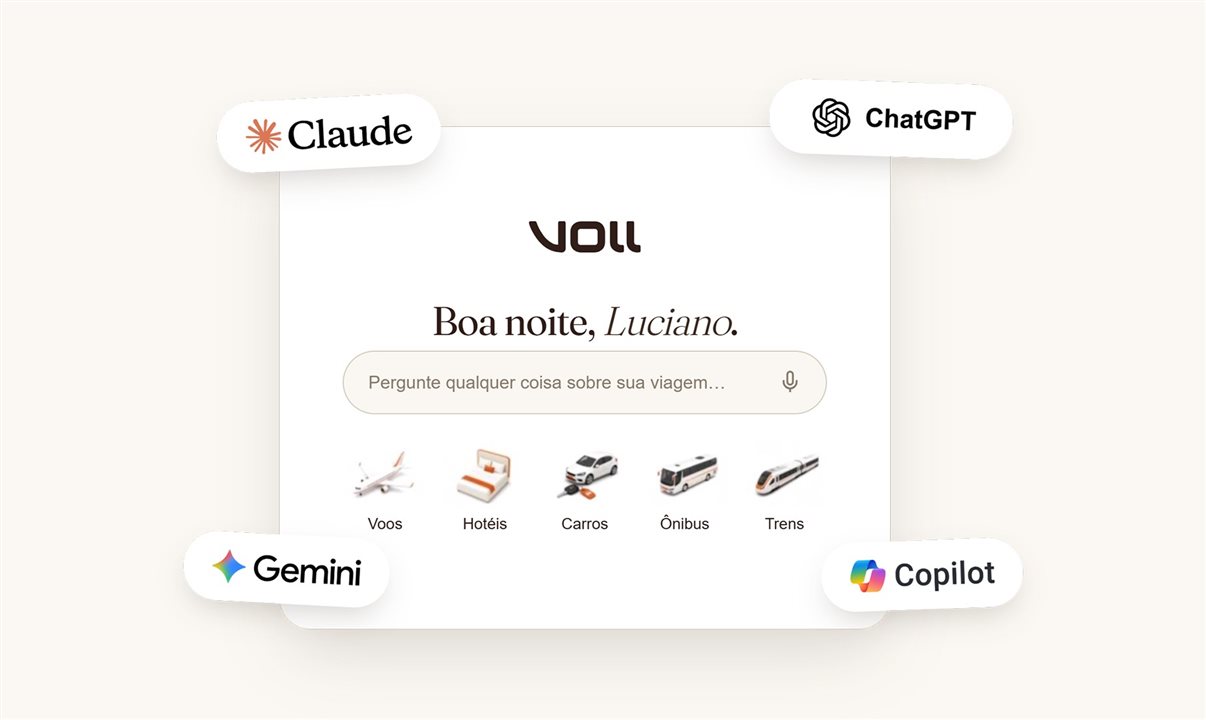 A plataforma da VOLL conecta seus dados de viagens e despesas a assistentes de IA como ChatGPT, Claude, Gemini e Copilot, usando o protocolo MCP