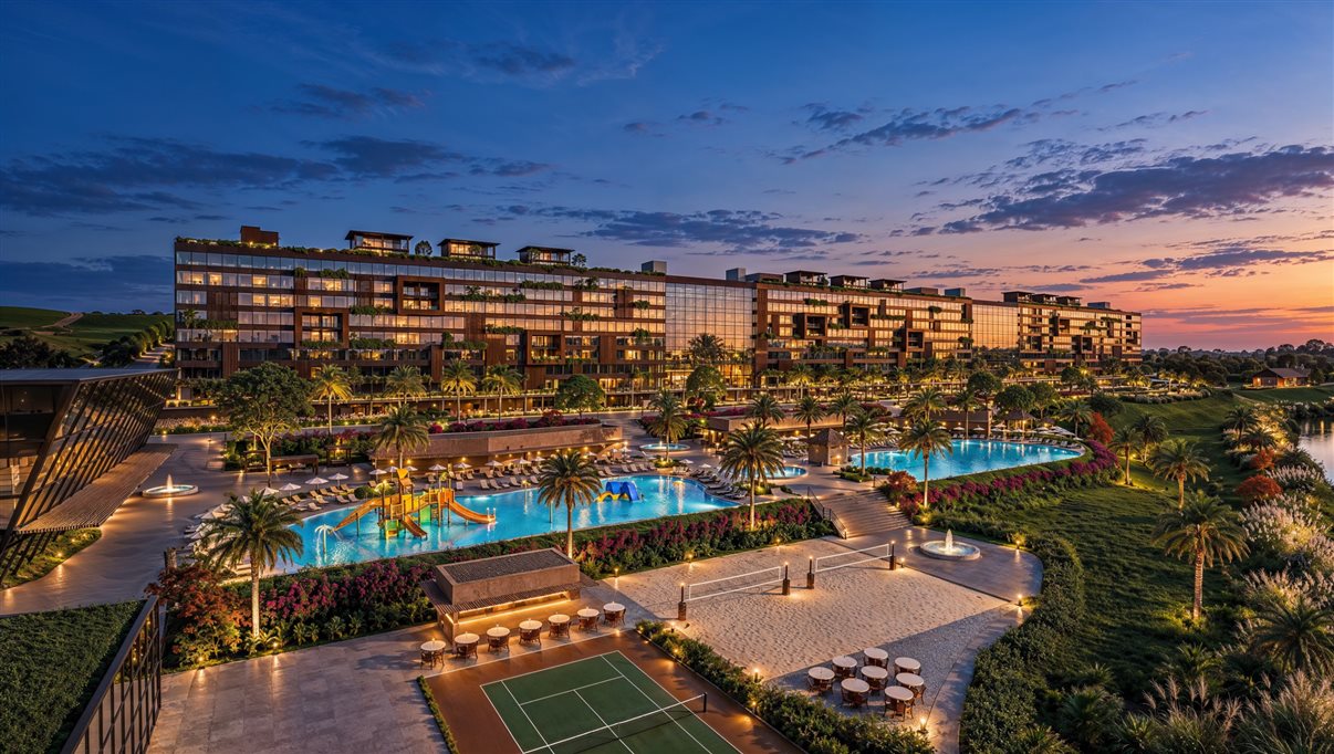 Resort contará com parque aquático indoor exclusivo de mais de 4,5 mil metros quadrados, equipado com rio lento, toboáguas, piscinas aquecidas e uma área infantil completa