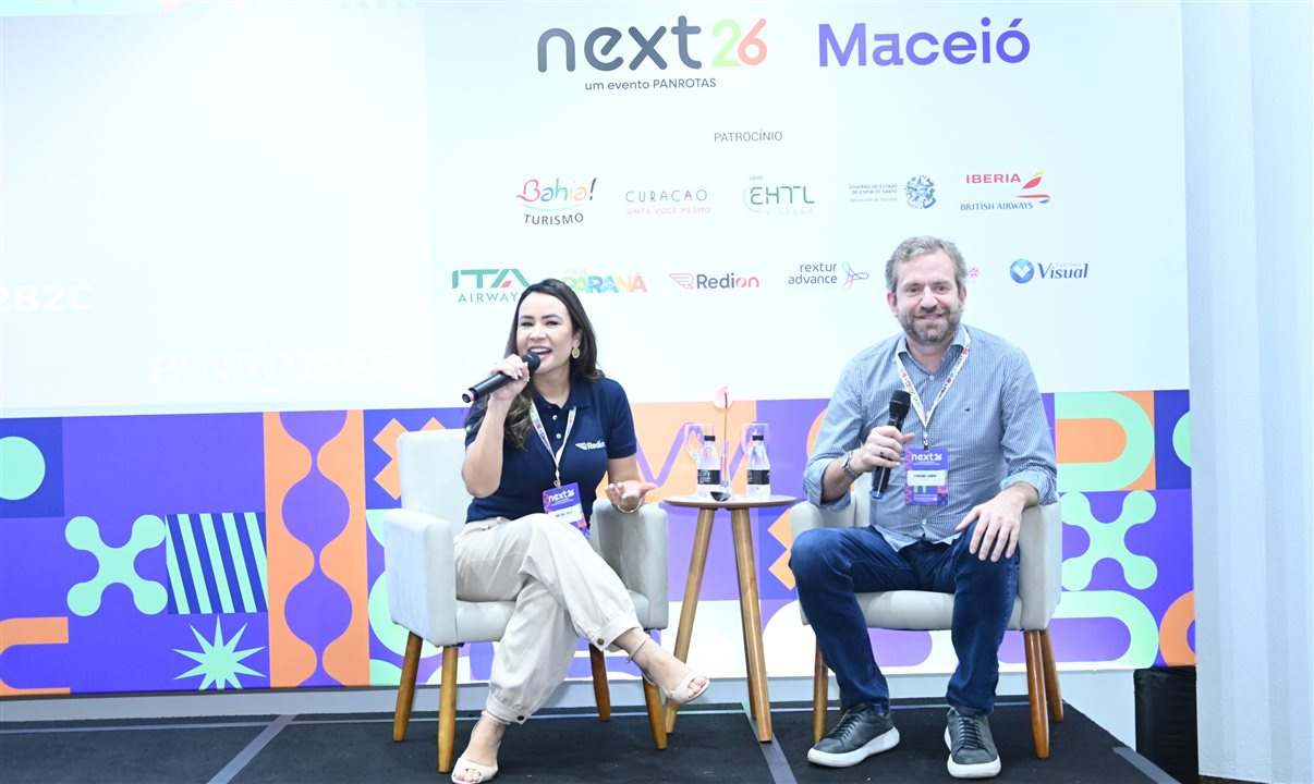 Angelina Tosta, gerente comercial, e Fernando Campoi, gerente de Travel B2B e B2B2C da Redion