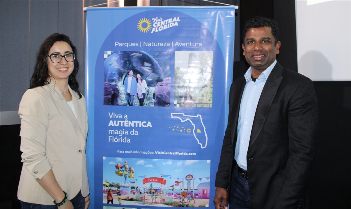 Juanita Ariza, do Visit Central Florida, e Matthew Daniel, do Tropical Escape Holidays