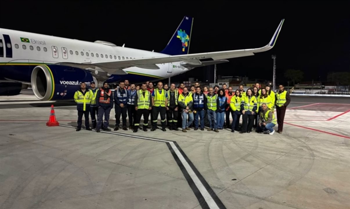 Equipes foram ao novo pátio para realizar testes de compatibilidade, chamados de fit tests, com aeronaves da Azul Linhas Aéreas