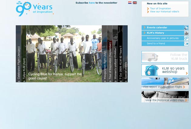 A home do hot site criado para celebrar as nove décadas da KLM (reprodução)