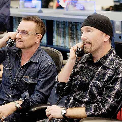 Na home, o ator Robert De Niro (foto robertdeniro.com); acima, os músicos Bono e The Edge, do U2 (foto u2.com)