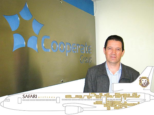 Na home, a logomarca da nova empresa; acima, o presidente da companhia, Marcos Marcelino Vieira, e o estudo de como será a fuselagem do Lockheed Tristar da aérea