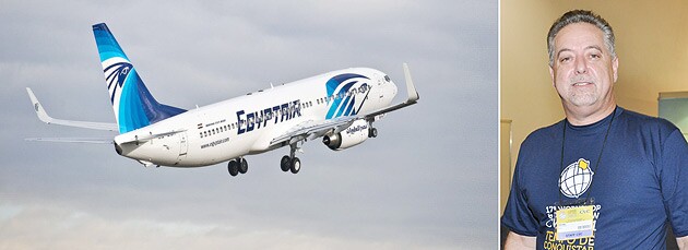 Um dos aviões da Egyptair e o diretor da CVC, Michael Barkoczy