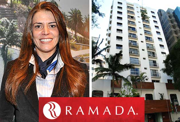 A diretora da Vert Hotéis, que representa a Ramada no Brasil, Érica Drumond, a fachada do hotel e a marca que estreia na cidade