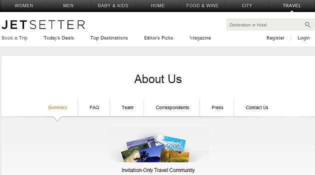 Na página sobre a empresa, o Jet Setter informa ser uma "comunidade de viagem somente com convite"
