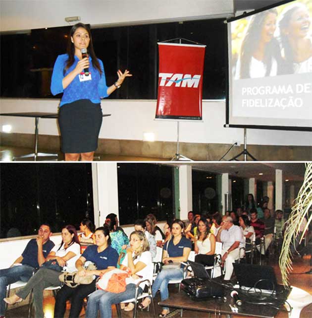 Imagens do evento que aconteceu ontem em Uberlândia; no alto, Erika Arruda, executiva de Contas da Tam em Uberlândia (fotos: divulgação)