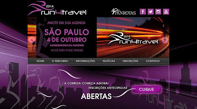 Homepage do site da Run4travel