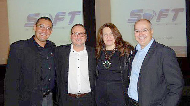 Magda Nassar, diretora da Soft Travel, com a equipe de Campo Grande: Georges Souza, Marcelo Cristianini e César Gomes