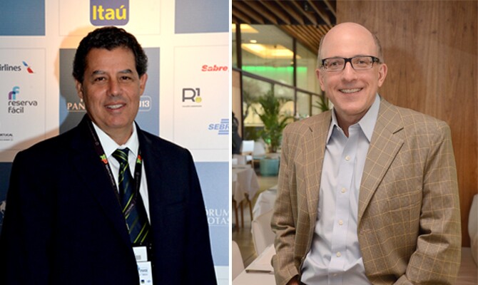 O presidente da CVC, Luiz Eduardo Falco, e o presidente da Agaxtur, Aldo Leone Filho