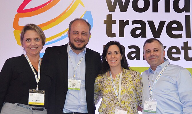 Roberta Nonis, da Astrazeneca, Eduardo Murad, da Alagev, Larissa Licatti e Marcel Frigeira, da IBM
