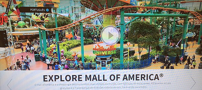 Home do site em português do Mall of Americas