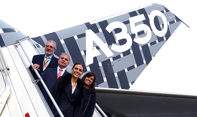 Rafael Alonso, da Airbus, José Zaidan Maluf e Claudia Sender, da Tam, e Marisa Lucas Ugena, da Airbus