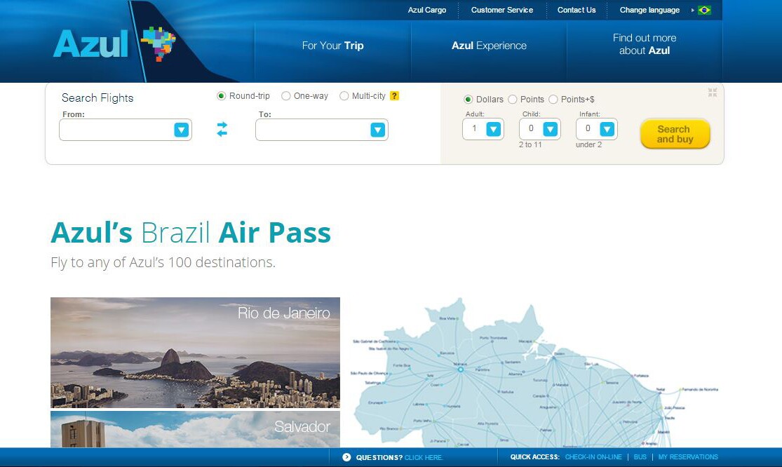 Site do Azul Brazil Air Pass já está no ar (foto reprodução)